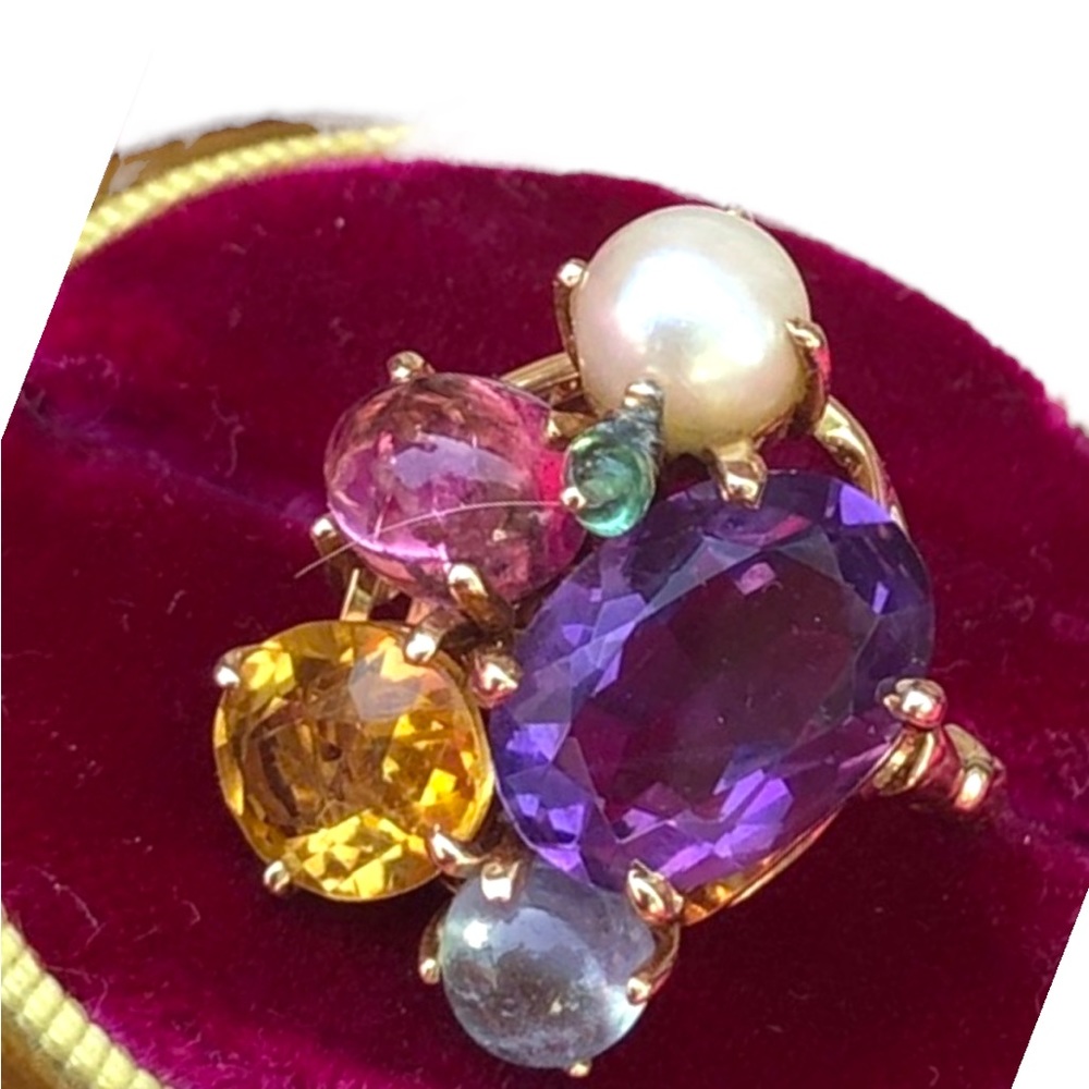 - Spectacular Cocktail Cluster Multi gemstone Custom ring 10.64 TCW W appr…